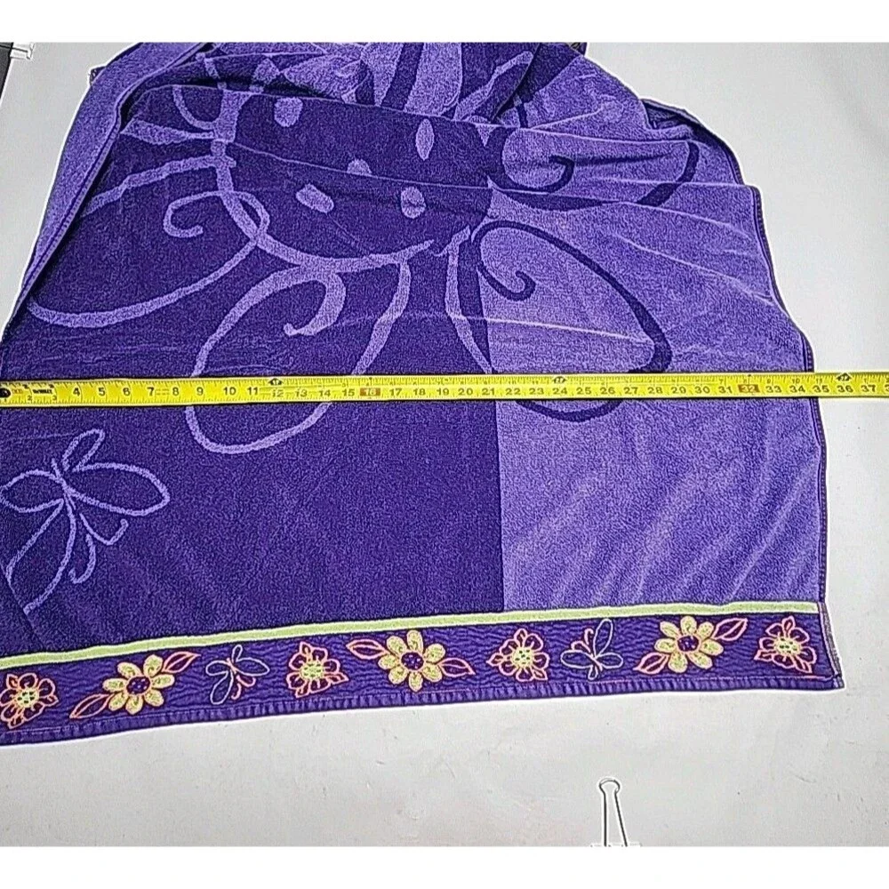 Cecil Saydah Beach Towel 100% Cotton Purple Floral 60